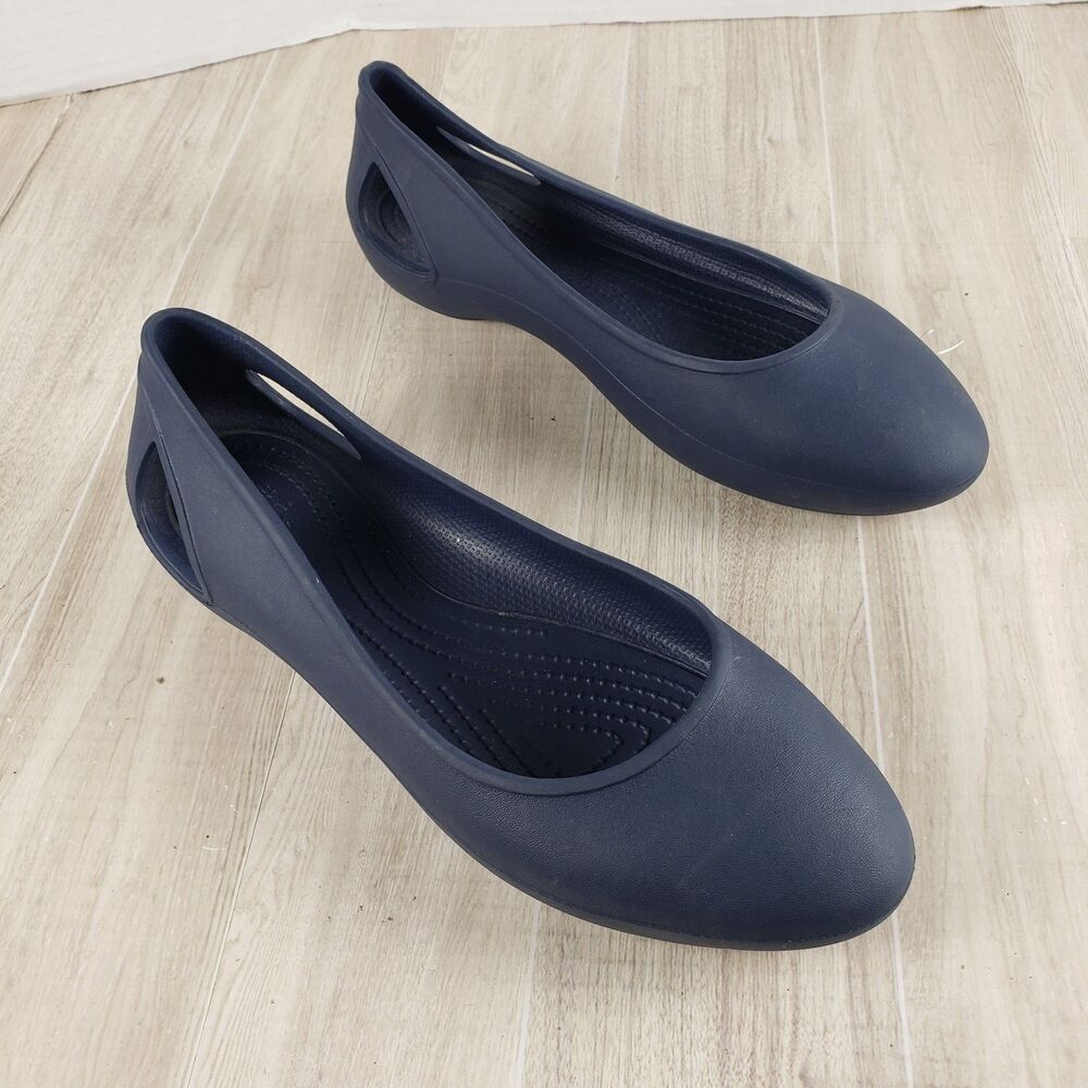Women Size W9 CROCS Laura Flat Ballet Shoes Navy Blue